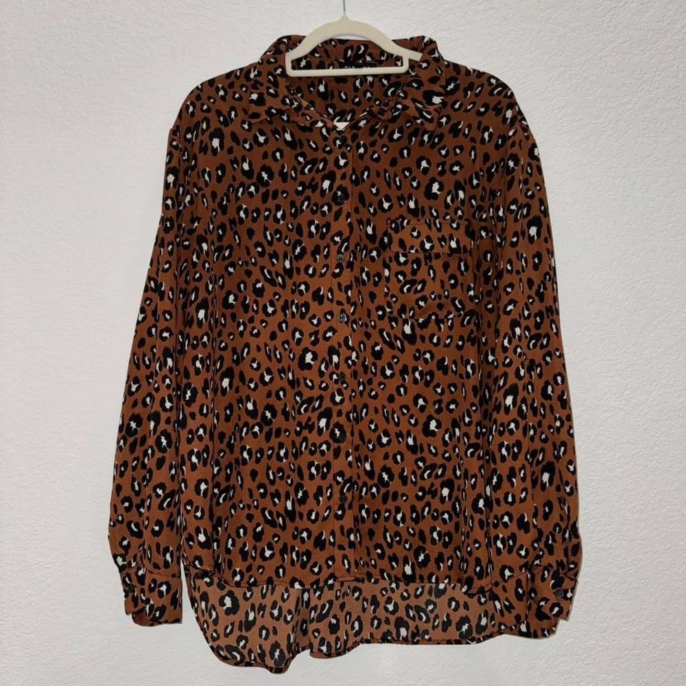 Anthropology Pleione Women's Sz XL Leopard Print Button-Down Shirt Long Sleeves